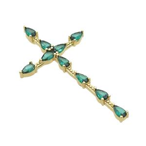 Copper Cross Pendant Pave Green Crystal Glass Gold Plated, approx 27-48mm