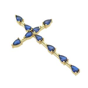 Copper Cross Pendant Pave Blue Crystal Glass Gold Plated, approx 27-48mm
