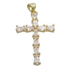 Copper Cross Pendant Pave Clear Crystal Glass Gold Plated, approx 22-32mm