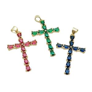 Copper Cross Pendant Pave Crystal Glass Gold Plated Mixed, approx 22-32mm