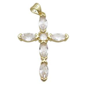 Copper Cross Pendant Pave Clear Crystal Glass Gold Plated, approx 22-32mm