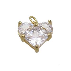 Copper Heart Pendant Pave Crystal Glass Gold Plated, approx 16mm