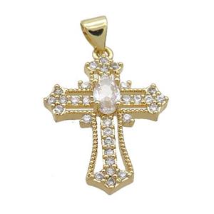 Copper Cross Pendant Pave Crystal Glass Gold Plated, approx 18-25mm