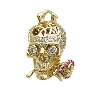 Copper Skull Pendant Pave Zircon Gold Plated, approx 16-30mm