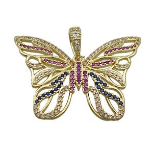 Copper Butterfly Pendant Pave Zircon Gold Plated, approx 26-36mm
