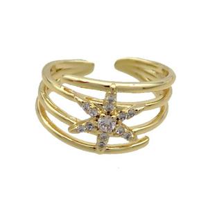Copper Star Ring Pave Zircon Gold Plated, approx 11mm, 18mm dia
