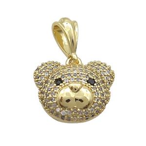 Copper Bear Pendant Pave Zircon Gold Plated, approx 14-18mm
