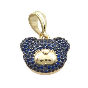 Copper Bear Pendant Pave Blue Zircon Gold Plated, approx 14-18mm