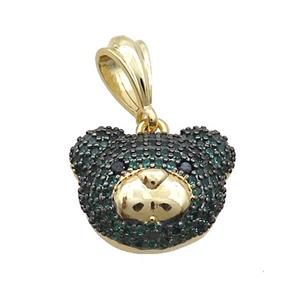 Copper Bear Pendant Pave Green Zircon Gold Plated, approx 14-18mm