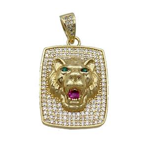 Copper Lion Pendant Pave Zircon Rectangle Gold Plated, approx 20-26mm