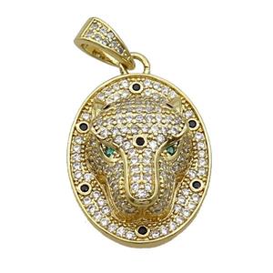 Copper Pendant Leopard Pave Zircon Oval Gold Plated, approx 20-26mm