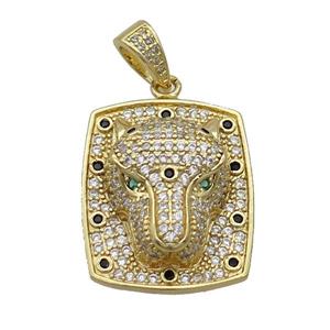 Copper Pendant Leopard Pave Zircon Rectangle Gold Plated, approx 20-26mm