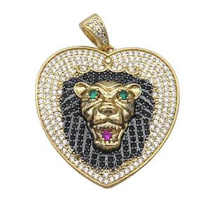 Copper Lion Pendant Pave Zircon Heart Gold Plated, approx 31mm