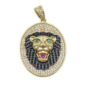 Copper Lion Pendant Pave Zircon Oval Gold Plated, approx 25-32mm