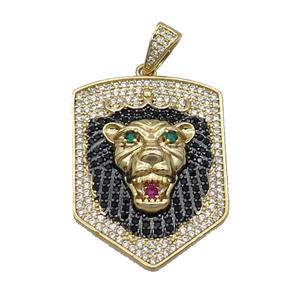 Copper Lion Pendant Pave Zircon Gold Plated, approx 24-33mm