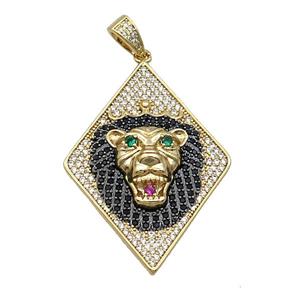 Copper Lion Pendant Pave Zircon Gold Plated, approx 30-42mm