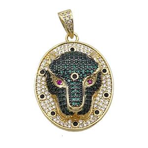 Copper Pendant Leopard Pave Zircon Oval Gold Plated, approx 24-30mm