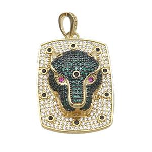 Copper Pendant Leopard Pave Zircon Rectangle Gold Plated, approx 24-33mm