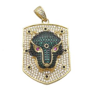 Copper Pendant Leopard Pave Zircon Gold Plated, approx 25-34mm