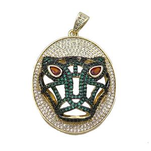Copper Pendant Leopard Pave Zircon Oval Gold Plated, approx 31-40mm