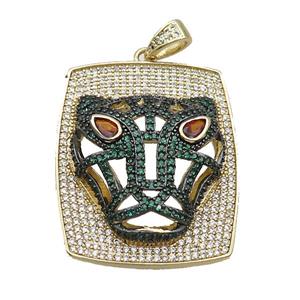 Copper Pendant Leopard Pave Zircon Rectangle Gold Plated, approx 31-37mm