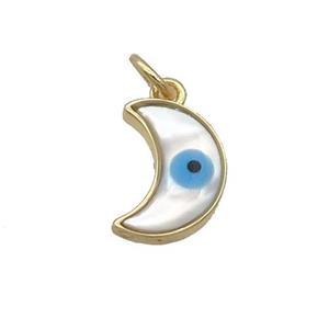 Copper Moon Pendant Pave Shell Evil Eye Gold Plated, approx 9-12mm