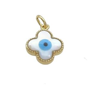 Copper Clover Pendant Pave Shell Evil Eye Gold Plated, approx 12mm