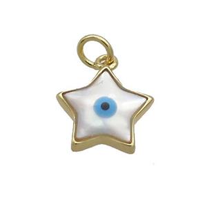 Copper Star Pendant Pave Shell Evil Eye Gold Plated, approx 12mm