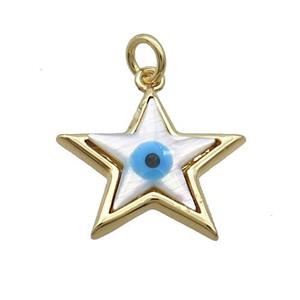 Copper Star Pendant Pave Shell Evil Eye Gold Plated, approx 18mm