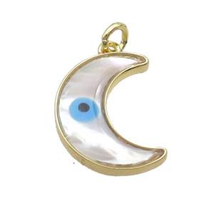 Copper Moon Pendant Pave Shell Evil Eye Gold Plated, approx 14-18mm