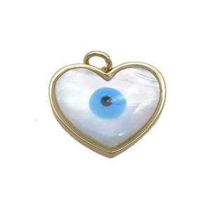 Copper Heart Pendant Pave Shell Evil Eye Gold Plated, approx 18mm