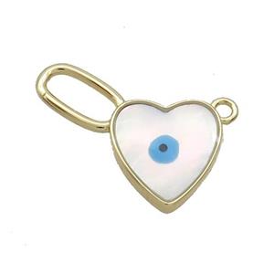 Copper Heart Pendant Pave Shell Evil Eye Gold Plated, approx 12-22mm