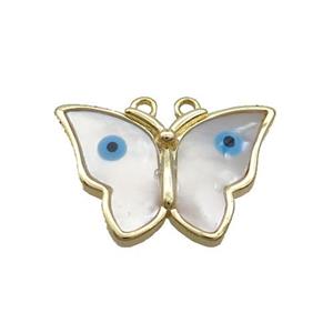 Copper Butterfly Pendant Pave Shell Evil Eye Gold Plated, approx 15-23mm