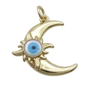 Copper Moon Pendant Pave Shell Evil Eye Gold Plated, approx 18mm