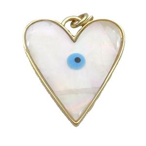 Copper Heart Pendant Pave Shell Evil Eye Gold Plated, approx 23-26mm