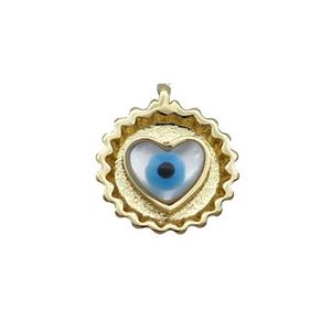 Copper Heart Pendant Pave Shell Evil Eye Gold Plated, approx 12mm