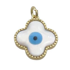 Copper Clover Pendant Pave Shell Evil Eye Gold Plated, approx 16mm