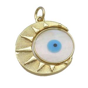 Copper Moon Sun Pendant Pave Shell Evil Eye Gold Plated, approx 19mm