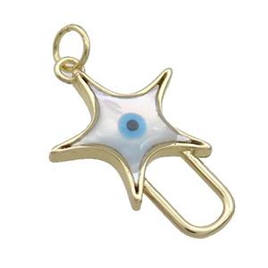 Copper Star Pendant Pave Shell Evil Eye Gold Plated, approx 16.5-23mm