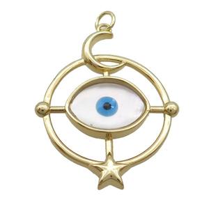 Copper Compass Pendant Pave Shell Evil Eye Gold Plated, approx 27-33mm