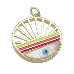 Copper Rainbow Pendant Pave Shell Evil Eye Gold Plated, approx 20mm