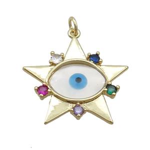 Copper Star Pendant Pave Shell Evil Eye Gold Plated, approx 27mm