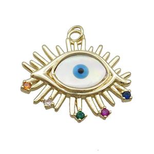Copper Eye Pendant Pave Shell Evil Eye Gold Plated, approx 25-30mm