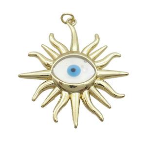 Copper Sun Pendant Pave Shell Evil Eye Gold Plated, approx 37-40mm