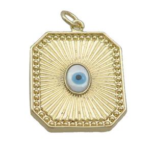 Copper Rectangle Pendant Pave Shell Evil Eye Gold Plated, approx 19-22mm