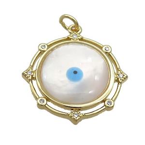 Copper Compass Pendant Pave Shell Evil Eye Gold Plated, approx 23mm