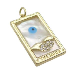 Copper Rectangle Pendant Pave Shell Evil Eye Gold Plated, approx 15-25mm