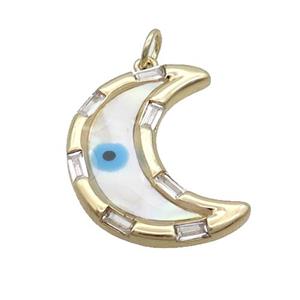 Copper Moon Pendant Pave Shell Evil Eye Gold Plated, approx 18-23mm
