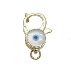Copper Lobster Clasp Pave Shell Evil Eye Gold Plated, approx 13-20mm