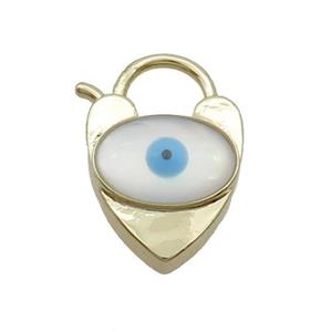 Copper Lobster Clasp Pave Shell Evil Eye Gold Plated, approx 15-22mm